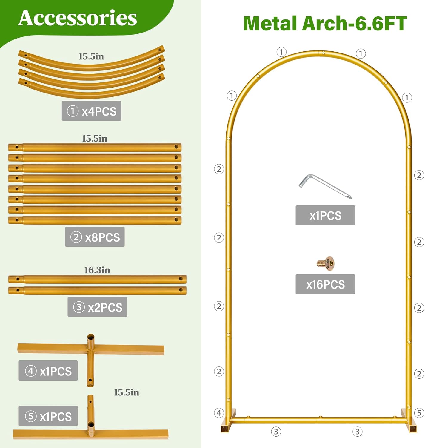 Metal Arch Backdrop Stand Wedding Arch frame Set of 2 (7.2FT,6FT) Gold Balloon Backdrop Arch Stand for Wedding Ceremony Birthday Party Baby Shower Graduation Ceremony Decoration