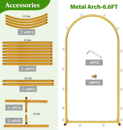 Metal Arch Backdrop Stand Wedding Arch frame Set of 2 (7.2FT,6FT) Gold Balloon Backdrop Arch Stand for Wedding Ceremony Birthday Party Baby Shower Graduation Ceremony Decoration