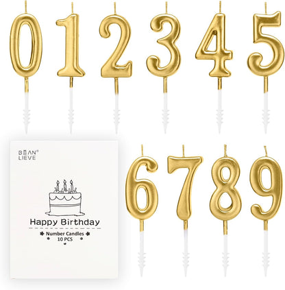 Beanlieve 10-Pieces Numeral Birthday Candles - Cake Numeral Candles Number 0-9 Glitter Cake Topper Decoration for Birthday,Wedding Anniversary,Party Celebration (Colourful)