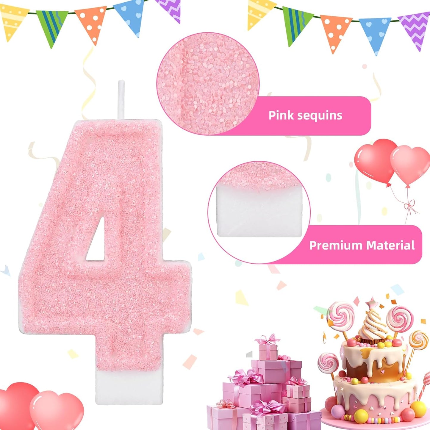 Pink Number One Birthday Candles, Romantic Cake Glitter Pink Number 1st Candles Anniversary Cake First Topper Decoration Cute Birthday Party Supplies for Wedding Anniversary Celebration Supplies (1)