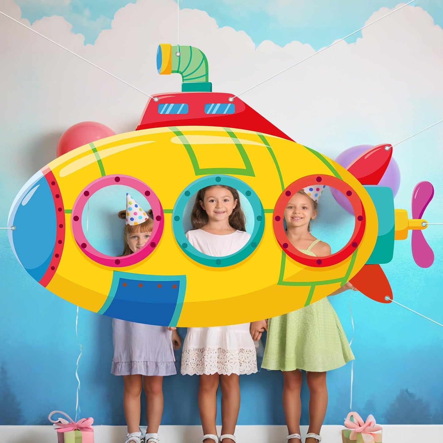 Summer Photo Booths Ocean Submarine Photo Props Back to School Decorations Under The Sea Selfie Frame Large Fabric Banner Backdrop for Boys Girls Face Photo Props School Classroom Decor Supply 70 x 44
