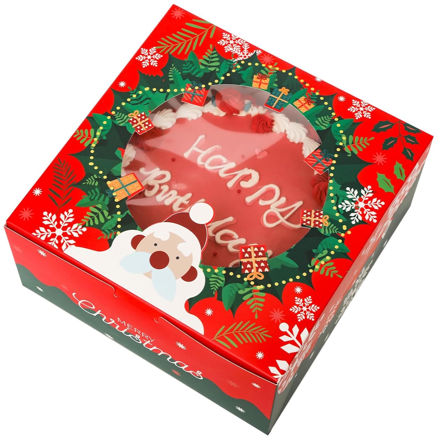 qiqee 10x10x5 Cake Box, 4 Sets Pink Cake Box with Window ＆ 4 Sets 10" Pink Cake Round Boards, 10inch Cake Containers