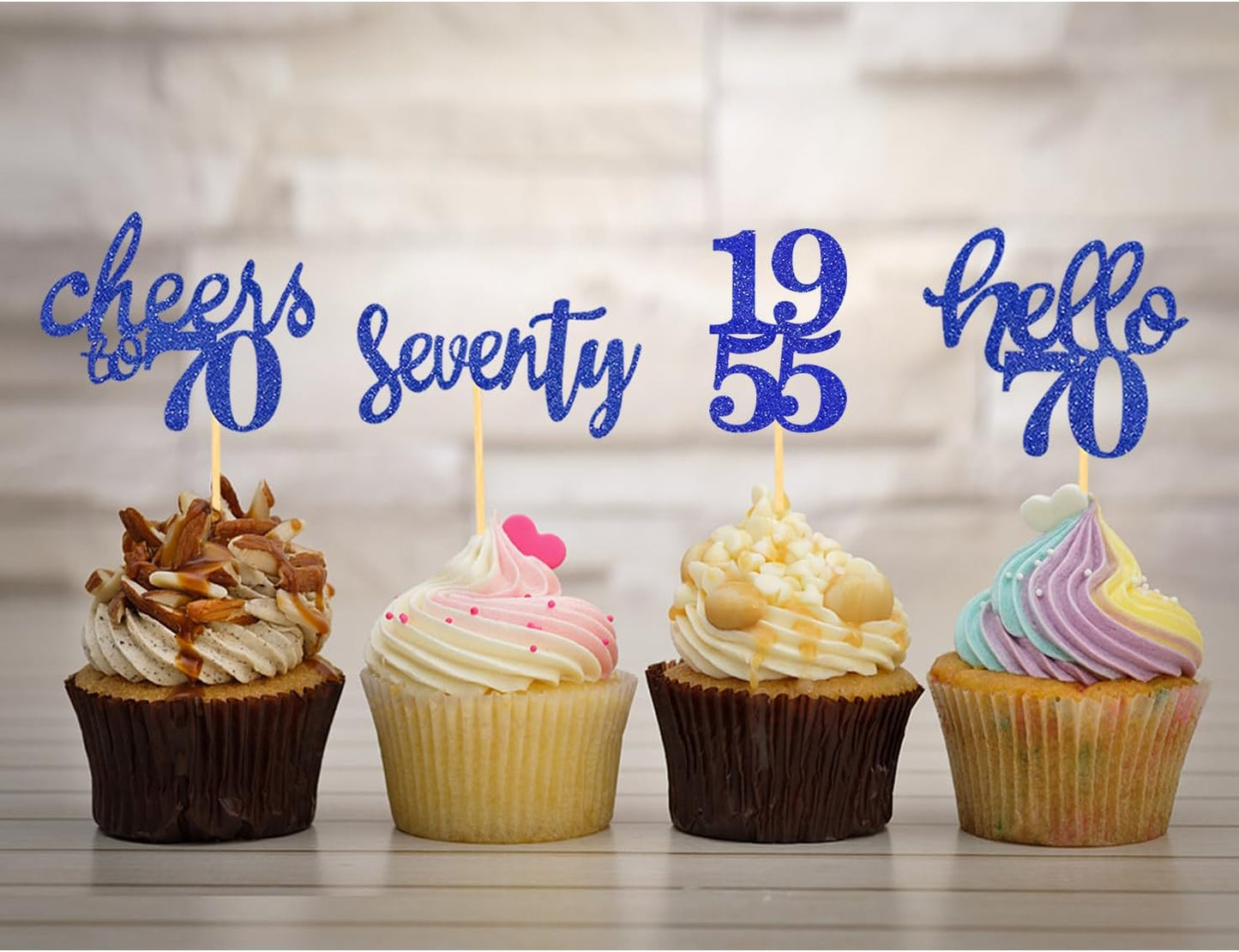 24 Pcs Glitter 70th Birthday Cupcake Toppers for Celebrating 70th Birthday Party Decorations for Seventy Years Old Birthday Party Supplies (Rose Gold2)