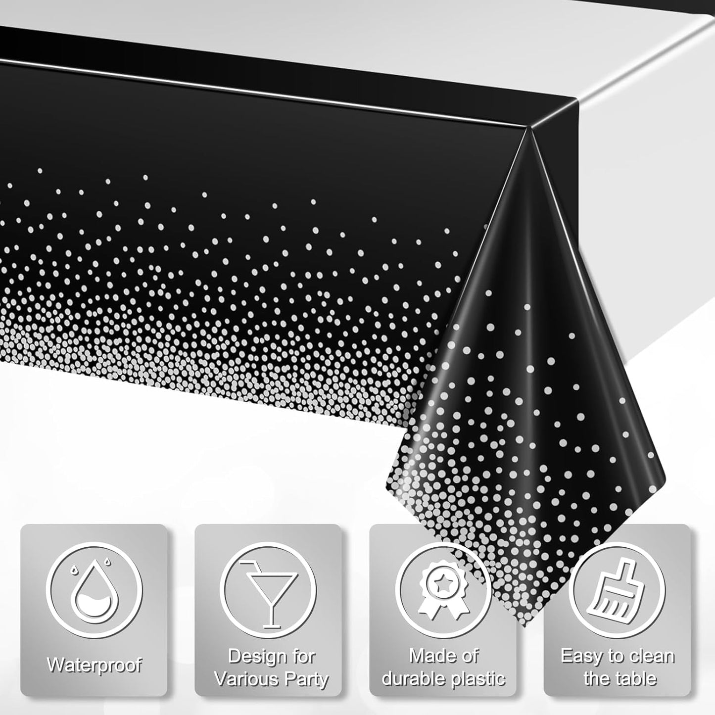 MASHAN 3Pcs Black and Red Tablecloth Party Decorations,Plastic Black Table Cloth Printed Red Table Runner Disposable Rectangle Cover for Birthday Weeding Anniversary Graduation Party,54 x108 Inch