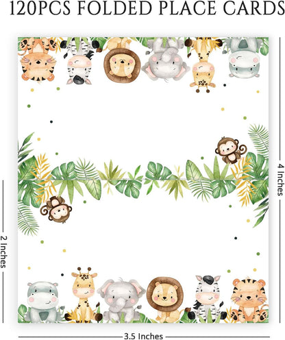 120 Pack Woodland Baby Shower Place Cards, 3.5" x 2" Foldable Table Tent Name Cards, Food Labels for Forest Animals Baby Shower Birthday Party Reception Tables Placement Party Decorations