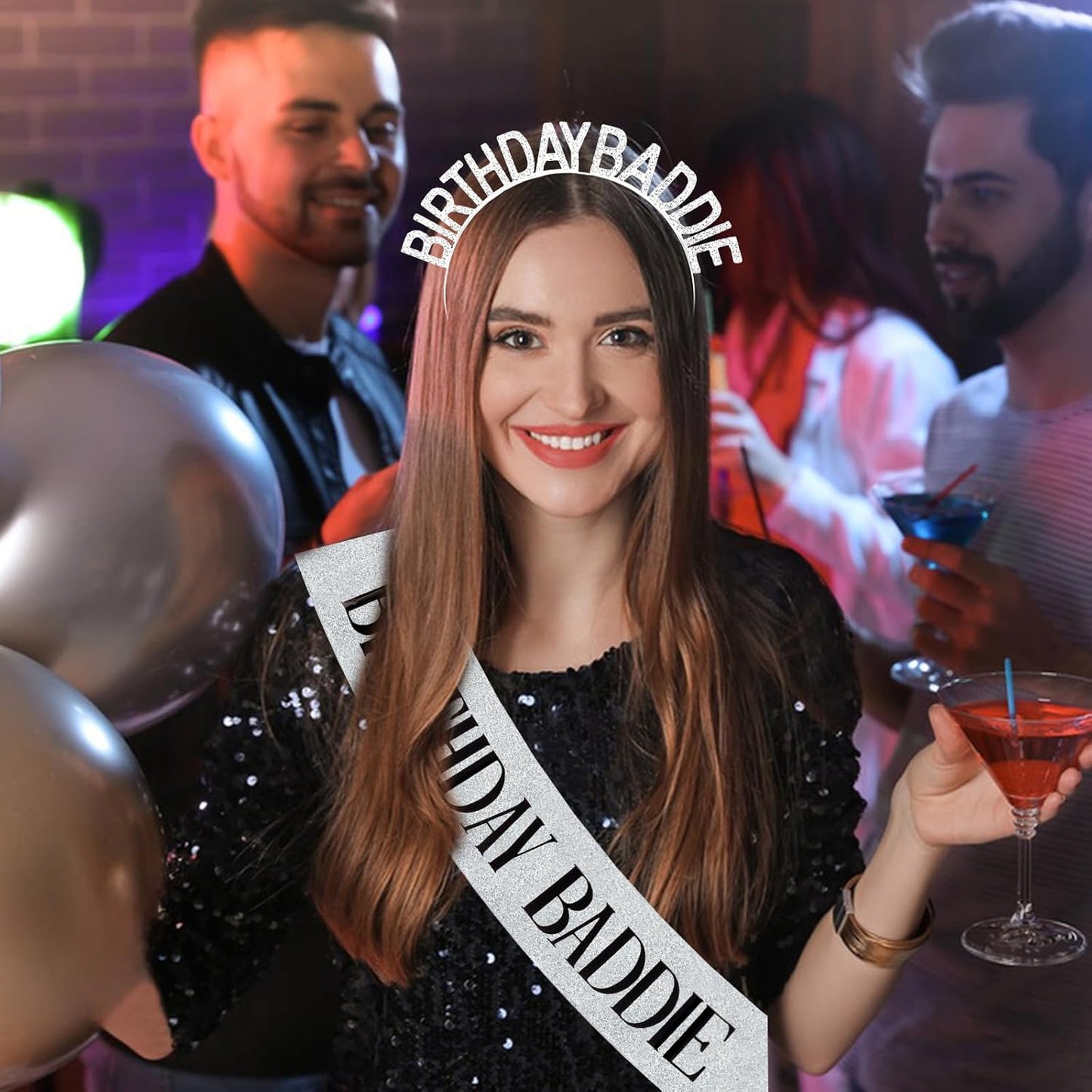 Aprince Birthday Baddie Sash and Tiara Crown for Women Girls Black Gold Happy Birthday Headband Accessiores Party Decorations