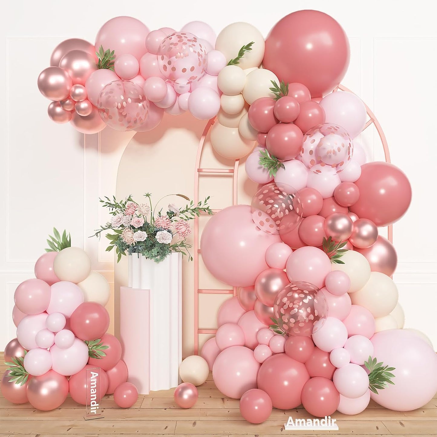 Amandir 153pcs Pink Purple Balloon Garland Arch Kit, Different Sizes 18 12 10 5 inch Pink Purple Red Latex Metallic Confetti Purple Balloons for Girl Women Birthday Bridal Baby Shower Party Decoration