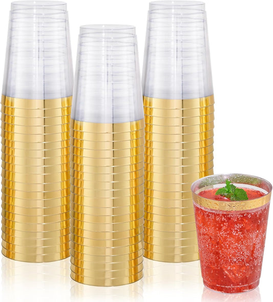 DaYammi 100 Pack 10 Oz Plastic Cups Glitter Disposable Cups in Assorted Colors,Plastic cups with 4 Colors, Disposable Wine Glasses Heavy Duty disposable Tumblers Drinking Cocktail Glasses for Party