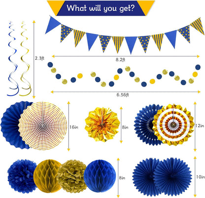 24PCS Patriotic Decorations 4th of July Decorations Set Red White Blue Hanging Paper Fans USA Flag Pennant Pom Poms Hanging Swirls Party Supplies for Memorial Day Independence Veterans