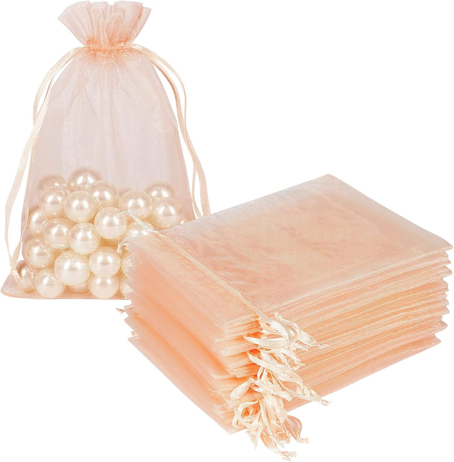HRX Package 100pcs White Organza Bags, 4x6 inch Mesh Bags Drawstring Gift Bags Jewelry Pouches for Candy Wedding Favors Christmas