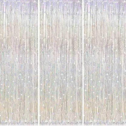 Birthday Party Decorations: 3 Pack 3.3 x 9.9 ft Gold Foil Fringe Curtains Party Supplies, Tinsel Curtain Backdrop for Parties/Birthday/Photo Booth