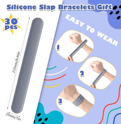 Vinsot 30 Pcs Silicone Slap Bracelets Gift for Kids DIY Slap Bands Party Favor Soft Blank Snap Wristbands Bulk for School Craft Project Painting Classroom Prizes Birthday Wedding