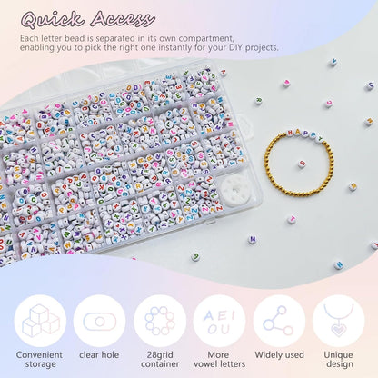 Amaney 1400pcs Glow Letter Beads, Heart Beads Whit Elastic Beading Cord,4x7mm Round Acrylic Alphabet Beads for Friend Bracelet Jewelry Making