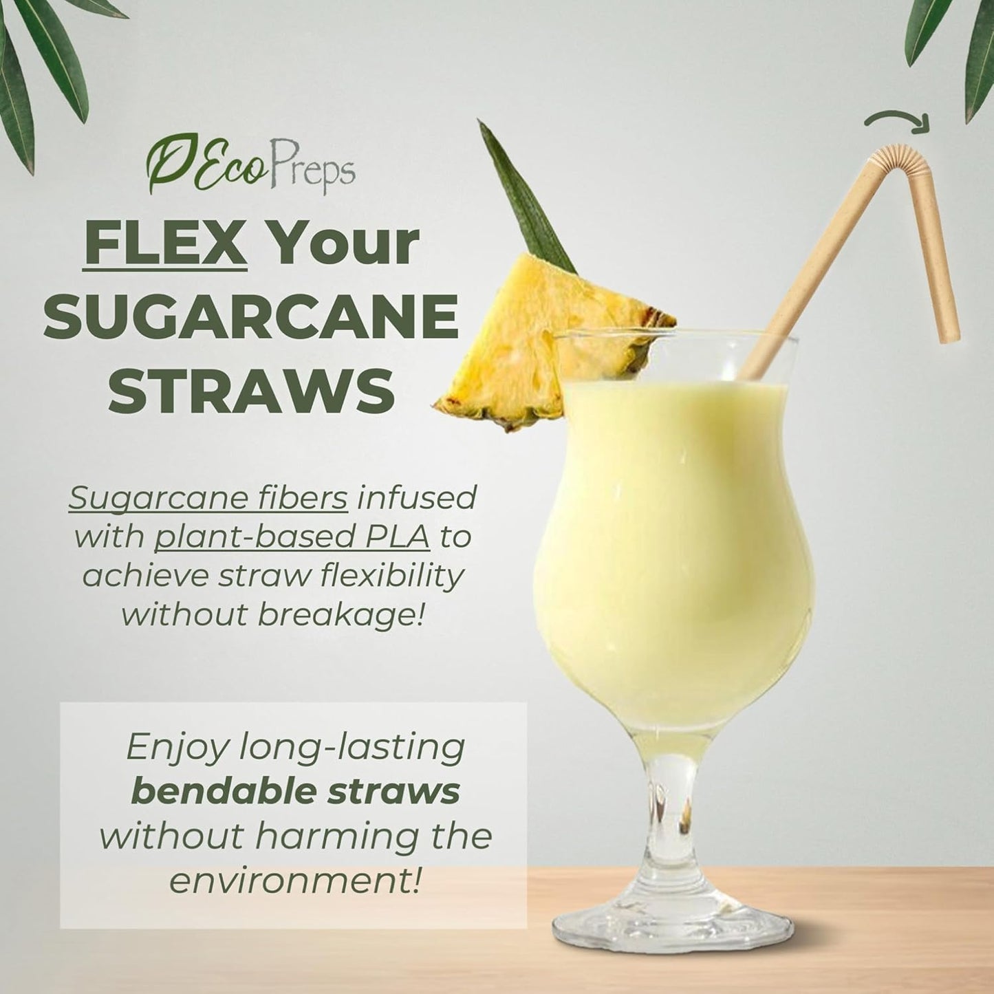 EcoPreps Biodegradable Sugarcane Straws | 150 Count, 100% Compostable, Plastic-Free, & Eco-Friendly Drinking Straw | 7.8'' Sugar Fiber Disposable Straws, Smoothie Straw for Home, Restaurant, Parties