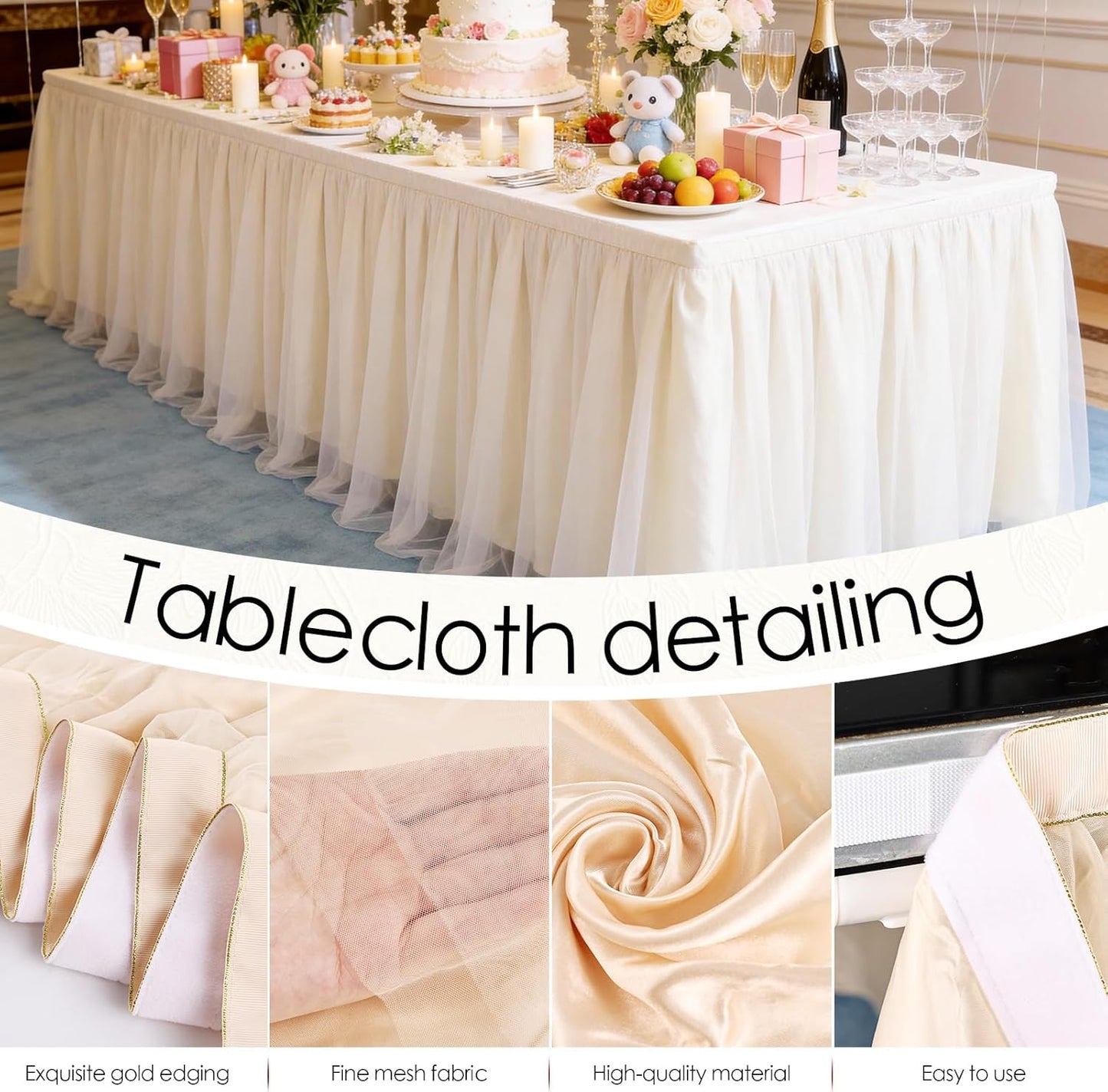 THARAHT Tulle Table Skirt 6FT 180CM Long for Rectangle Tables Round Tables Ruffle Desk Skirt for Princess Girls Birthday Party Cake Dessert Decorations Table Skirt