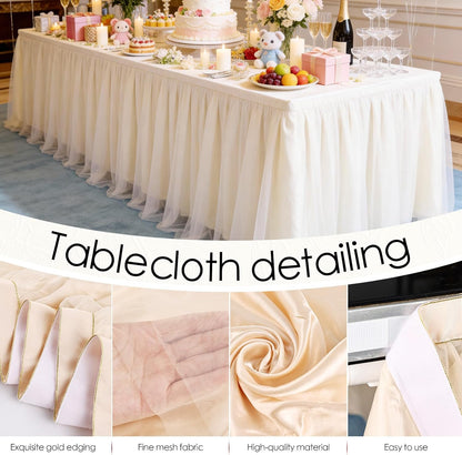 THARAHT Tulle Table Skirt 6FT 180CM Long for Rectangle Tables Round Tables Ruffle Desk Skirt for Princess Girls Birthday Party Cake Dessert Decorations Table Skirt