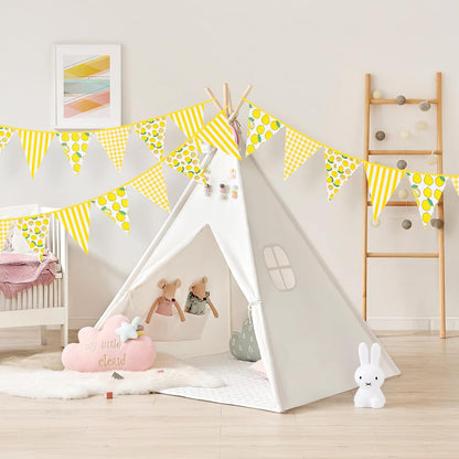 G2PLUS 39Ft Triangle Bunting Banner, 42Pcs Pink Floral Garland Pennant Banner, Reusable Cotton Triangle Flags Party Decoration for Birthday, Wedding, Garden Tea Party, Baby Shower, Room Decor