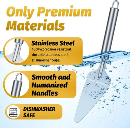 4 Pieces Pie Server Set Stainless Steel Pie Spatula Serrated Cake Cutter Slicer Cake Knife Gadgets with Comfortable Handle, for Cutting and Serving Desserts Brownies Pizza and Lasagna