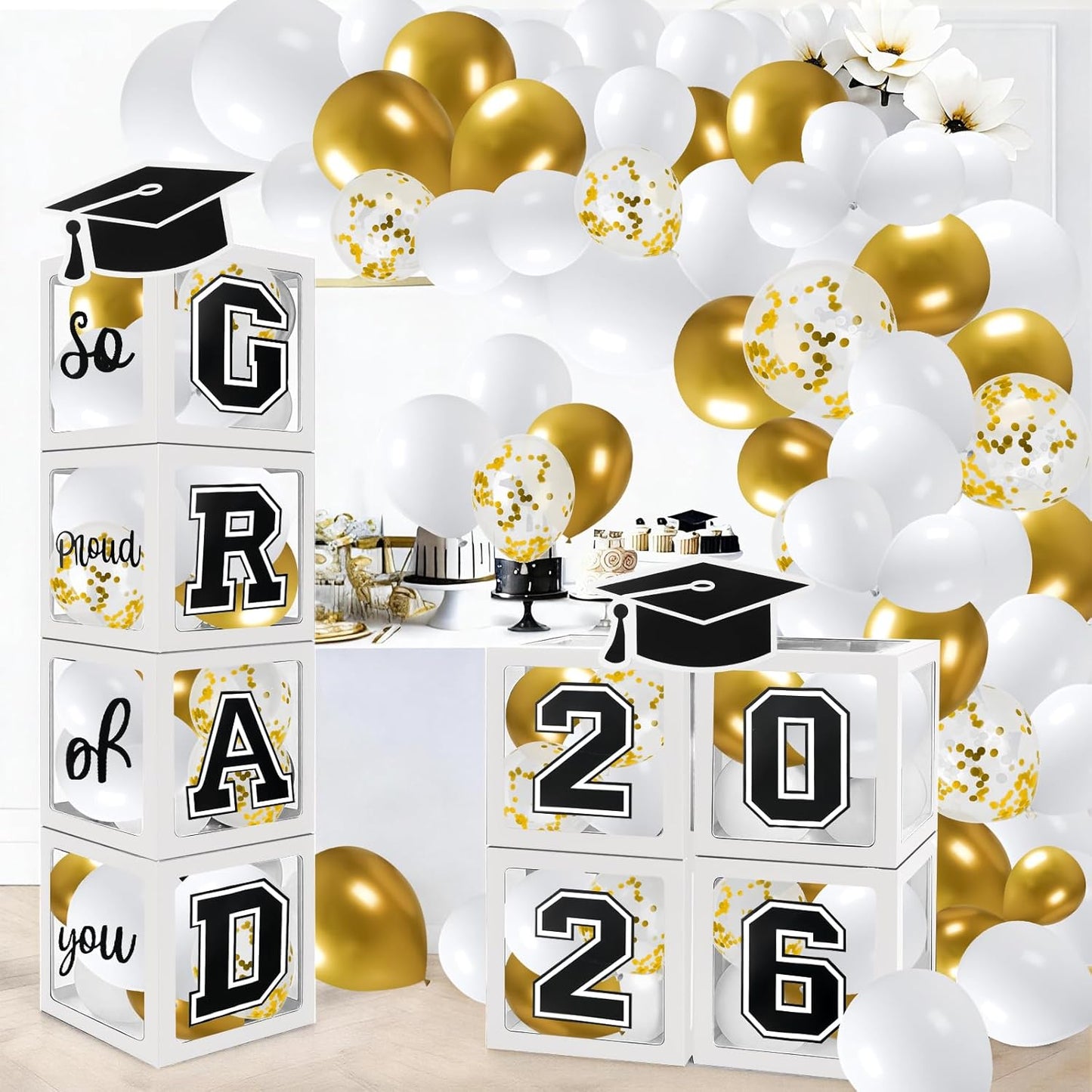 Graduation Decorations 2026 Graduation Party Decorations Set of 4 Boxes with 129pcs Balloons Arch Garland Kit Party Supplies for Any Grades Blue