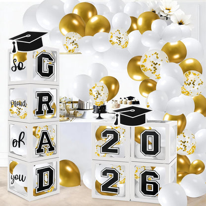 Graduation Decorations 2026 Graduation Party Decorations Set of 4 Boxes with 129pcs Balloons Arch Garland Kit Party Supplies for Any Grades Blue