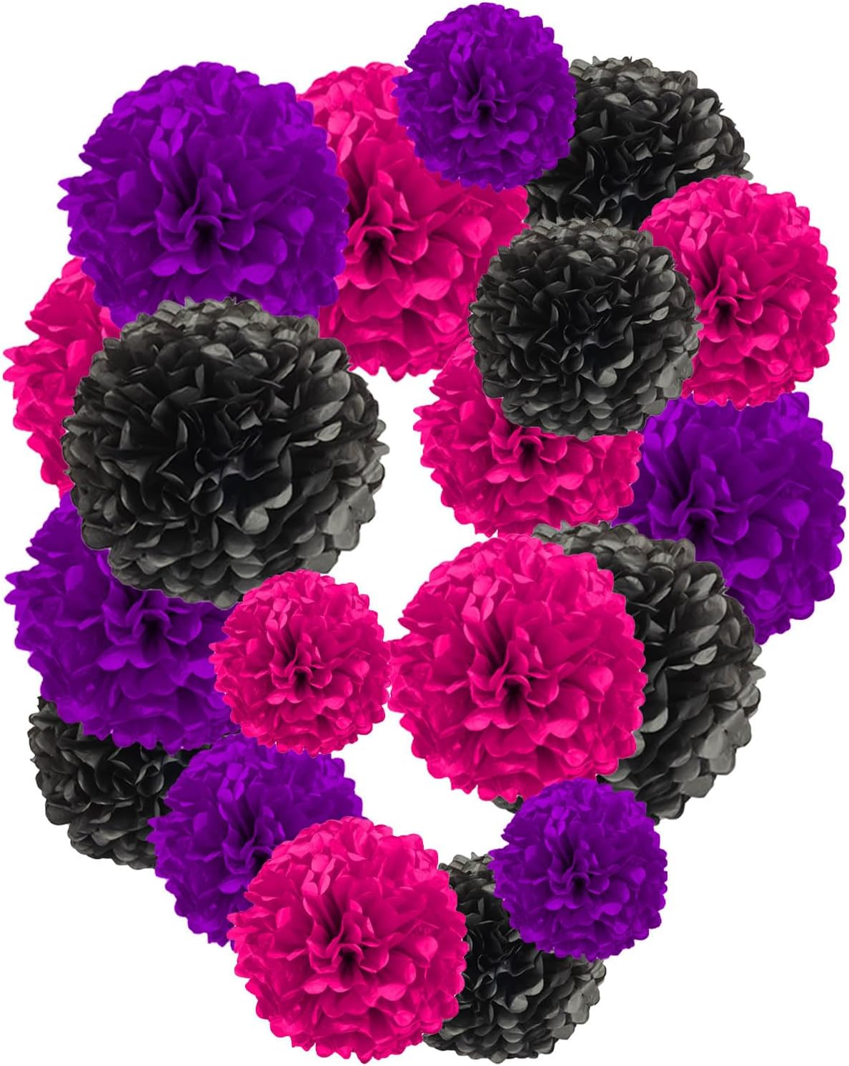 White Paper Pom Poms - Party Tissue Paper Flowers Balls - Party Hanging Decoration Supplies - Size of 10inch, 12inch, Great for Wedding, Birthday, Any Parties and Events (12 PCS)