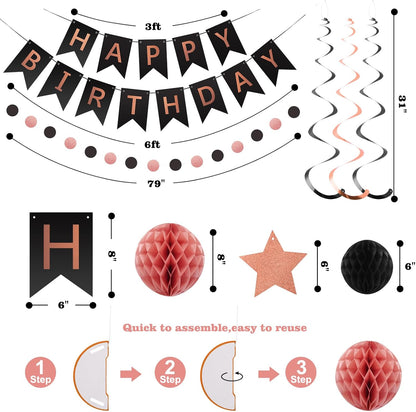 meowtastic Birthday Decorations, Happy Birthday Banner with Honeycomb Balls, Stars Hanging Swirl Streamers, Circle Dots Garland, Happy Birthday Party Decorations for Women Men Boys Girls (Blue)