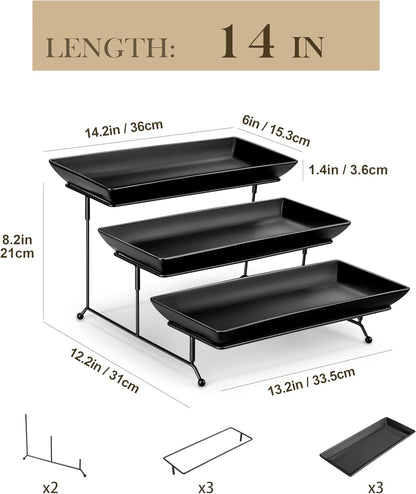 MALACASA 3 Tier Serving Trays for Party, Porcelain Serving Platters and Trays, 12 Inch Tiered Tray Stand, Fruit Tray, Trays for Serving Food, White Dessert Stand with Collapsible Sturdier Metal Rack