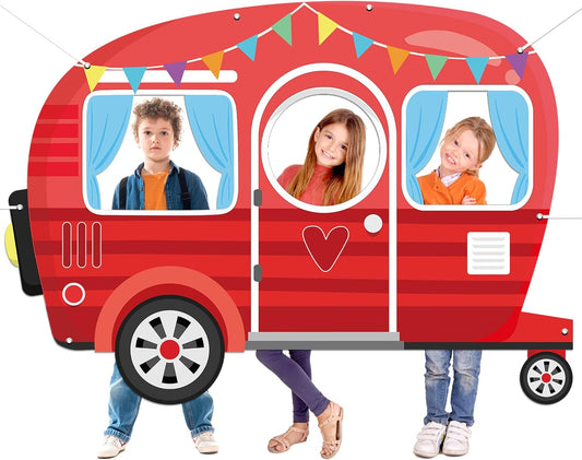 Camper Shaped Photo Prop Selfie Frame Party Decorations Large Camping Photo Background Camper Banner Backdrop Sign Vintage Trailers Photo Booth Props Woodland Birthday Forest Classroom Party Supplies