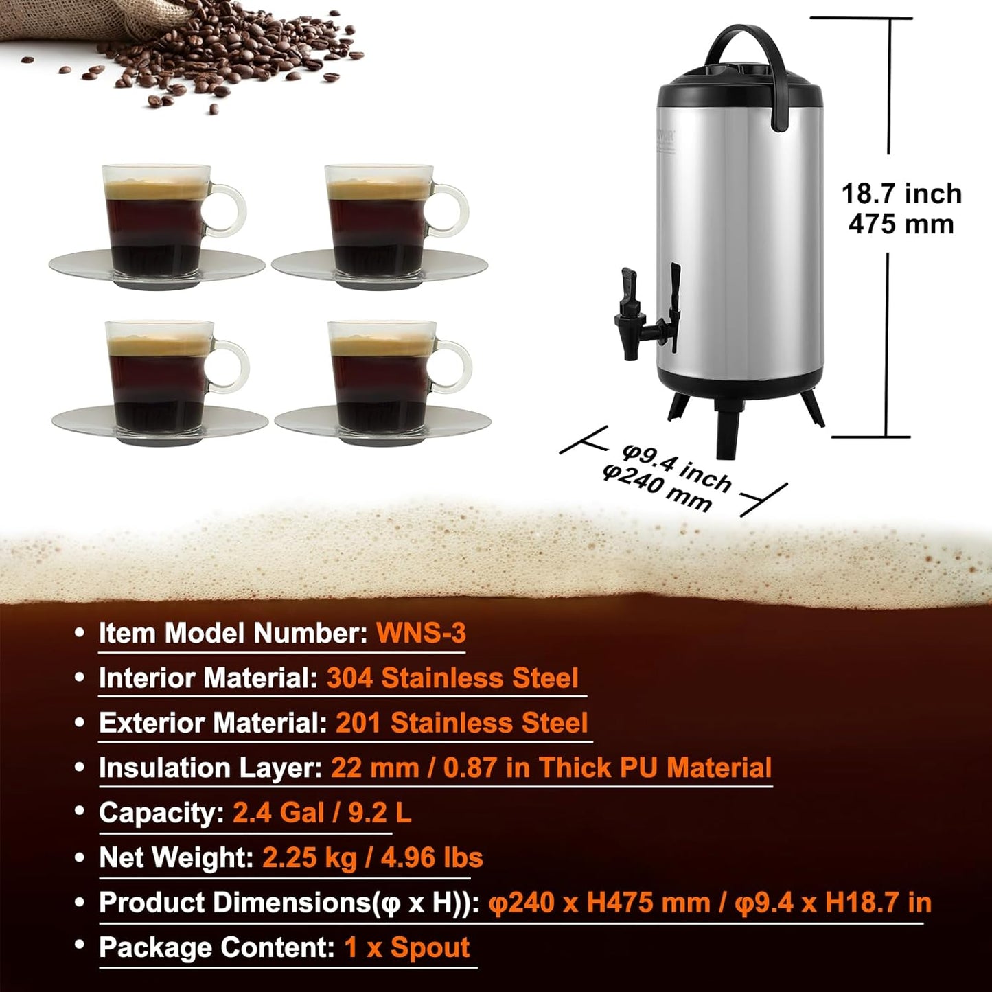 VEVOR Commercial Beverage Dispenser, 2 Tanks 18 L / 19 QT Per Tank Juice Dispenser, 370W Stainless Steel Ice Tea Drink Machine with 45°F-54°F Cooling Temperature, for Cold Drink Restaurant Bar Party
