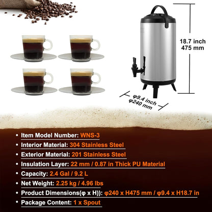 VEVOR Commercial Beverage Dispenser, 2 Tanks 18 L / 19 QT Per Tank Juice Dispenser, 370W Stainless Steel Ice Tea Drink Machine with 45°F-54°F Cooling Temperature, for Cold Drink Restaurant Bar Party