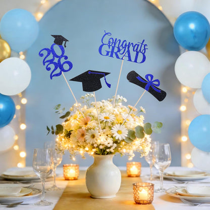 Graduation Decorations 2026, 16pcs Graduation Centerpieces for Table, Gold and Black Graduation Table Centerpieces Toppers, Class of 2026 Graduation Party Decorations Double Sided