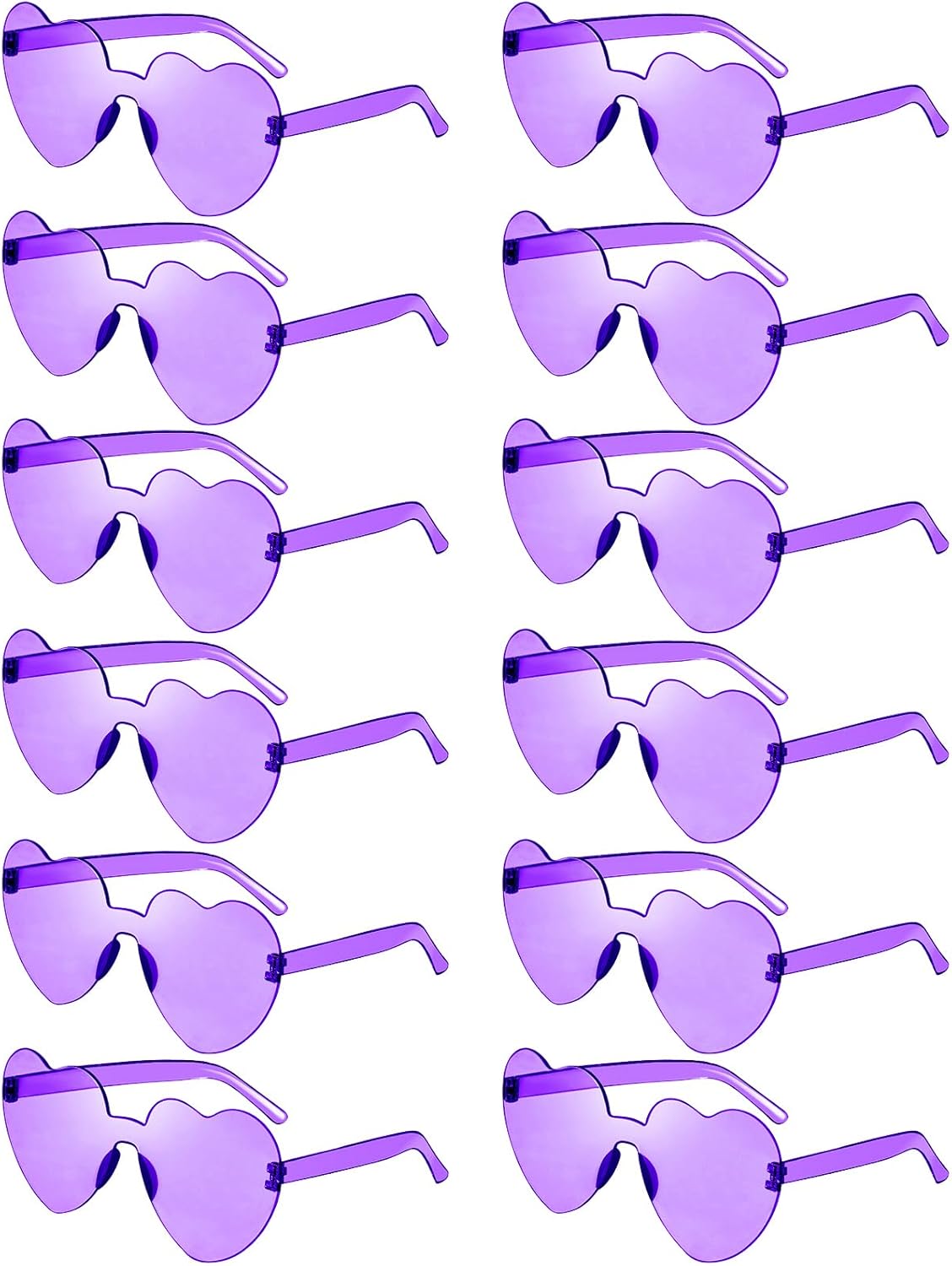 Pibupibu 12 Pack Heart Shaped Sunglasses for Women Colorful Rimless Sunglasses Transparent Bachelorette Party Favors