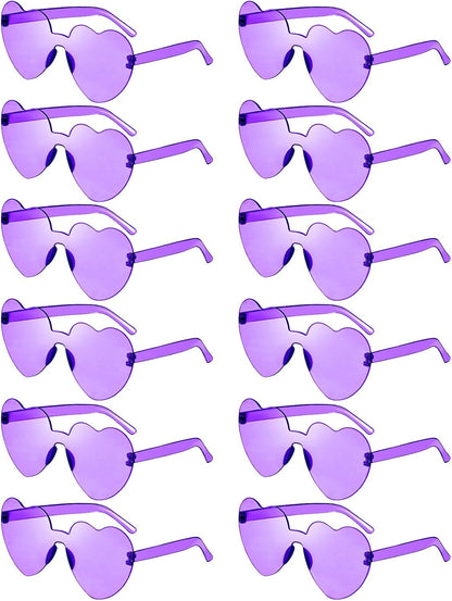 Pibupibu 12 Pack Heart Shaped Sunglasses for Women Colorful Rimless Sunglasses Transparent Bachelorette Party Favors