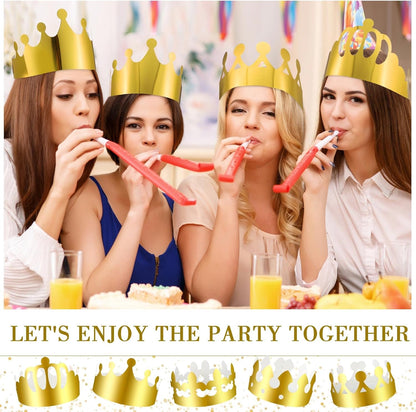 Crtiin 200 Pcs Gold Paper Crowns Bulk King Crown Princess Hats for Birthday Celebration Party Supplies