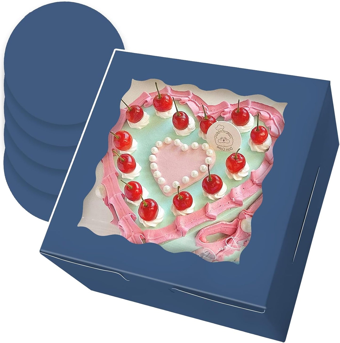 Bakepacker 36pcs 8x8x5 Inches Cake Boxes with Window 18-Packs Black 8 Inch Bakery Boxes (18 Cake Boxes +18 Cake Boards Included)