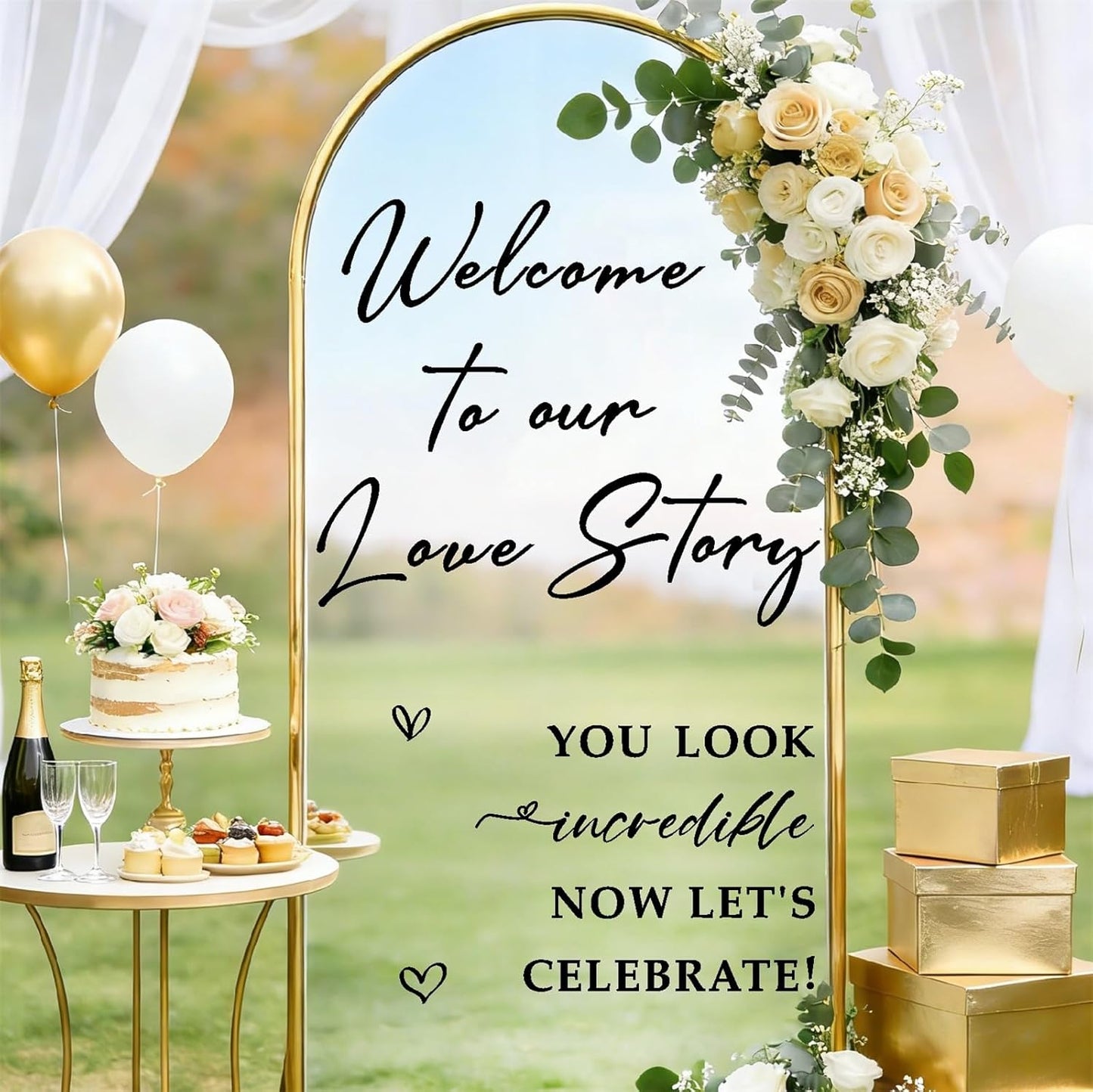 Custom Name Welcome to Our Wedding Signs Personalized Wedding Mirror Decals Selfie Mirror Decal for Wedding Entry Reception Display Golden Date Marriage DIY Vinyl Lettering Welcome Party Decoration