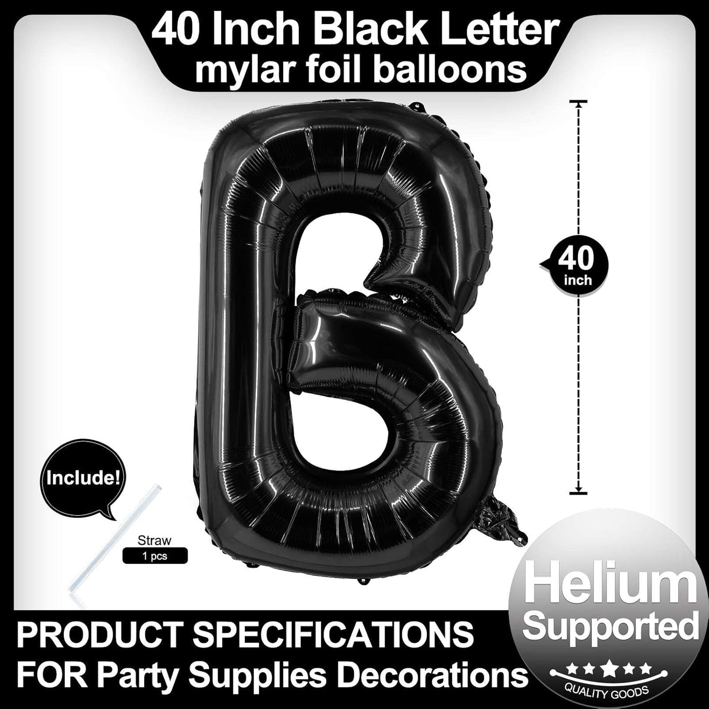 40 Inch Black Letter A Balloons, DIY Phrase Foil Alphabet Letter A Balloons DIY Word A Banner for Birthday Anniversary Celebration Graduation Party Supplies Decoration
