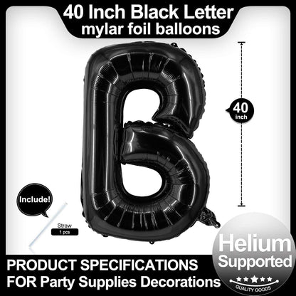 40 Inch Black Letter A Balloons, DIY Phrase Foil Alphabet Letter A Balloons DIY Word A Banner for Birthday Anniversary Celebration Graduation Party Supplies Decoration