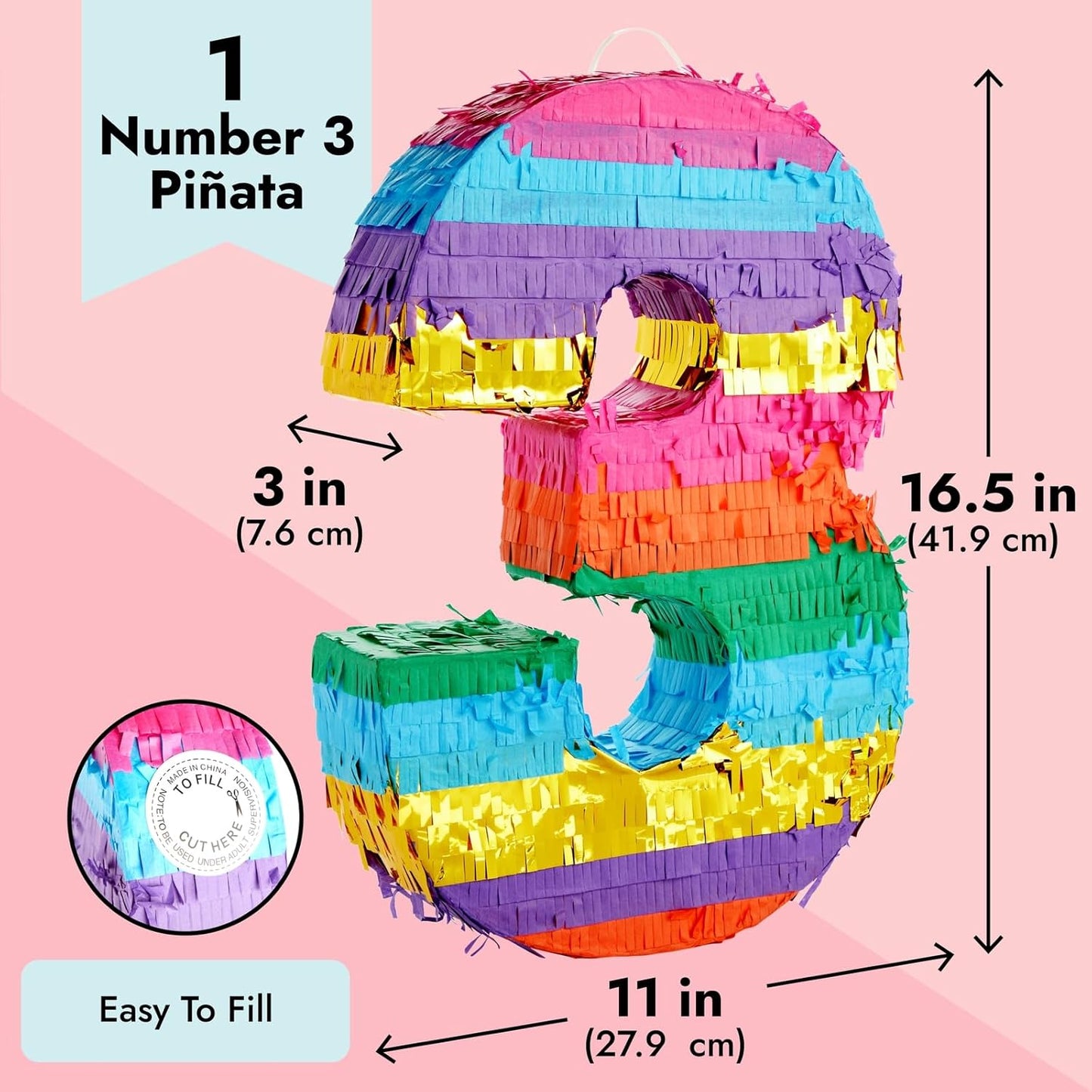 BLUE PANDA Rainbow Number 6 Pinata - Sturdy Corrugated Build & Easy Hang for Fiesta Party - Candy Filled 6th Birthday Party Surprise - Vibrant Tie-Dye Items for Kids - Small (16.5x11x3 In), Blue/White