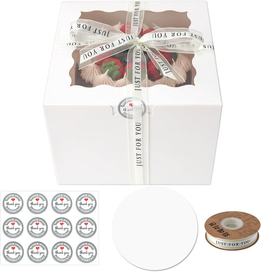 28 Packs 9x9x5 Inch Small Cake Boxes, White Bakery Boxes with Window, 9 inch Cake Containers with Lids for Easter and Mother's Day Cheesecake, Cakes. (9 * 9 * 5inch/28pcs)