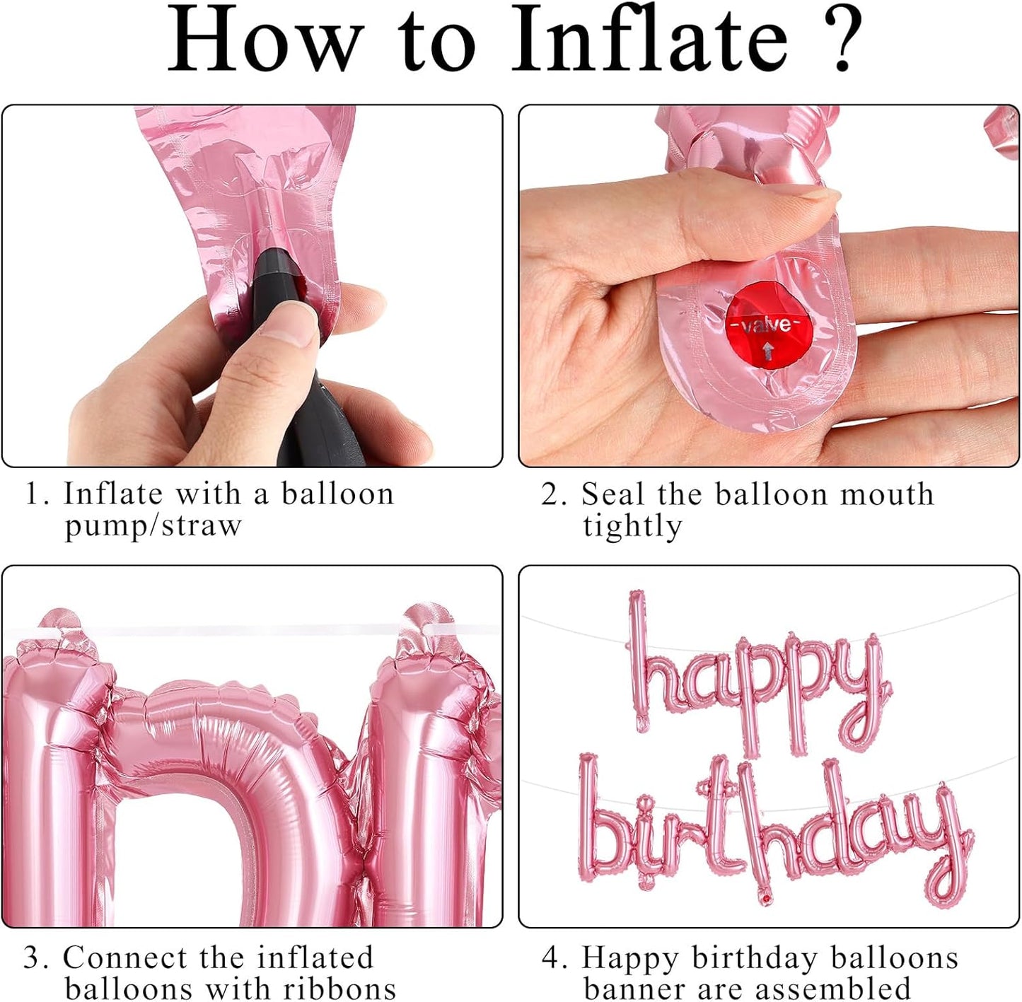 Happy Birthday Balloons Banner Foil Letters Balloons Connected, Personalized Birthday Signs for Women Men Boys Girls Birthday Party Decorations, Small Gold