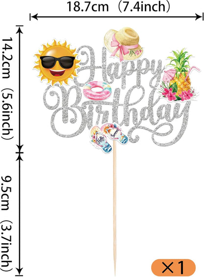 28 PCS Tropical Cupcake Toppers Glitter Leaf Pineapple Flower Palm Tree Flamingo Cupcake Picks Aloha Cake Decorations for Summer Hawaiian Luau Theme Baby Shower Birthday Wedding Party Supplies