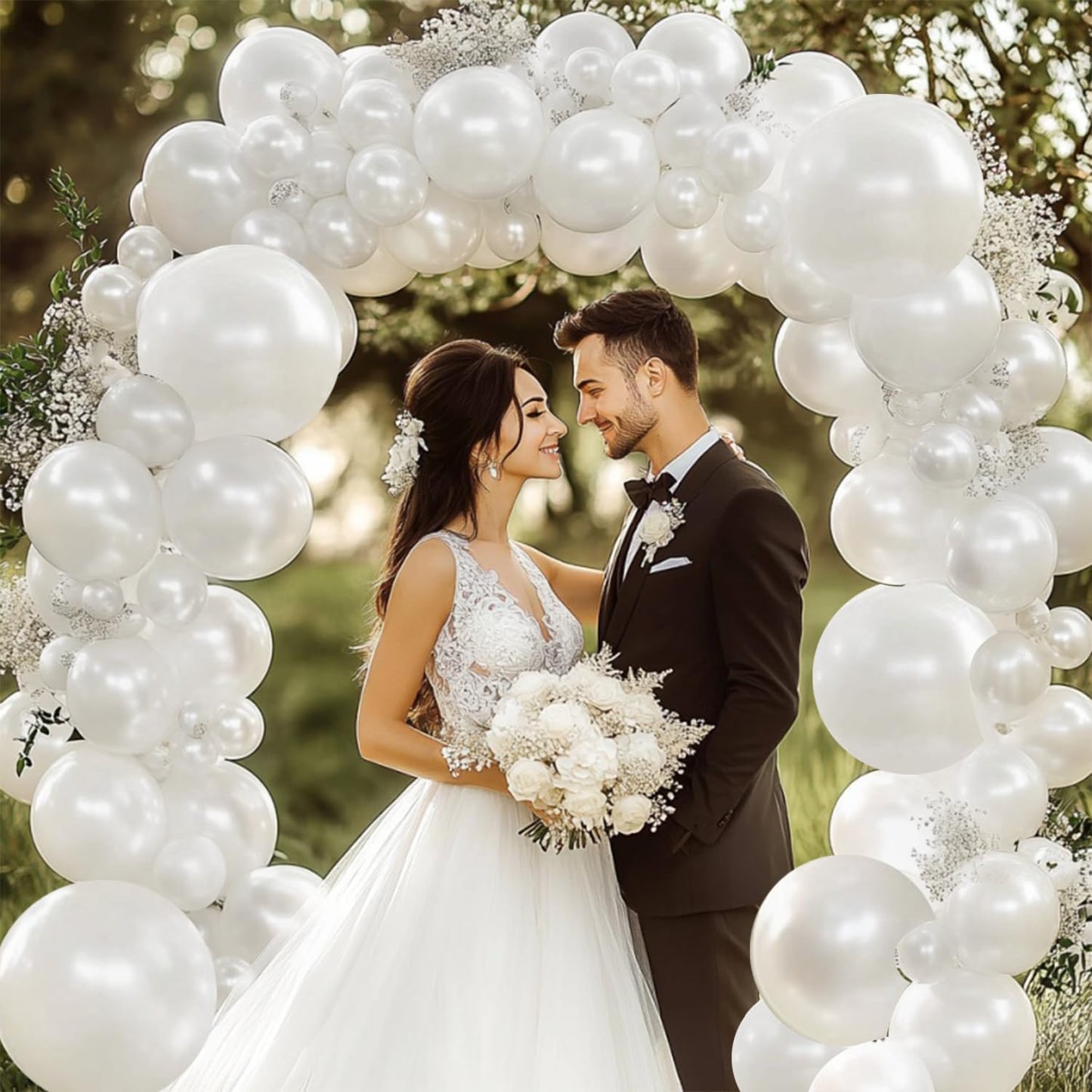 Pearl White Balloon Arch Kit,Double Stuffed Pastel White Cream Ivory Balloons Garland Kit Different Sizes 18/12/10/5 inch White Latex Balloon for Wedding Birthday Bridal Shower Party Decorations