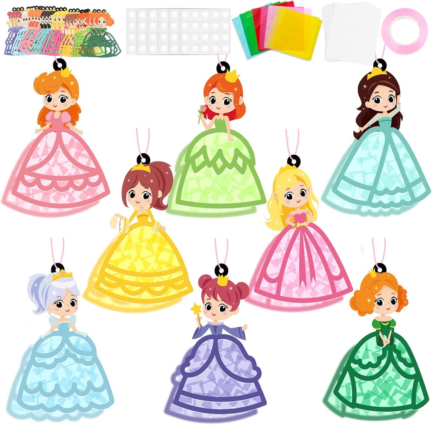 QOUBAI 32 Sets Stars Suncatchers Craft Back to School DIY Stained Glass Window Patriotic 4th of July Paper Craft Home School Classroom Decor Kid Birthday Gift Creative Art Activity Game - Colors A