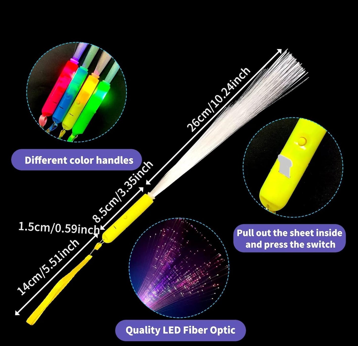 24 Pack Red Glow Fiber Optic Wands Bulk Huge Light up Wand Glow Sticks 14.2 Inch with 3 Light Modes for Christmas Valentine's Day 4th of July Concerts Clubs