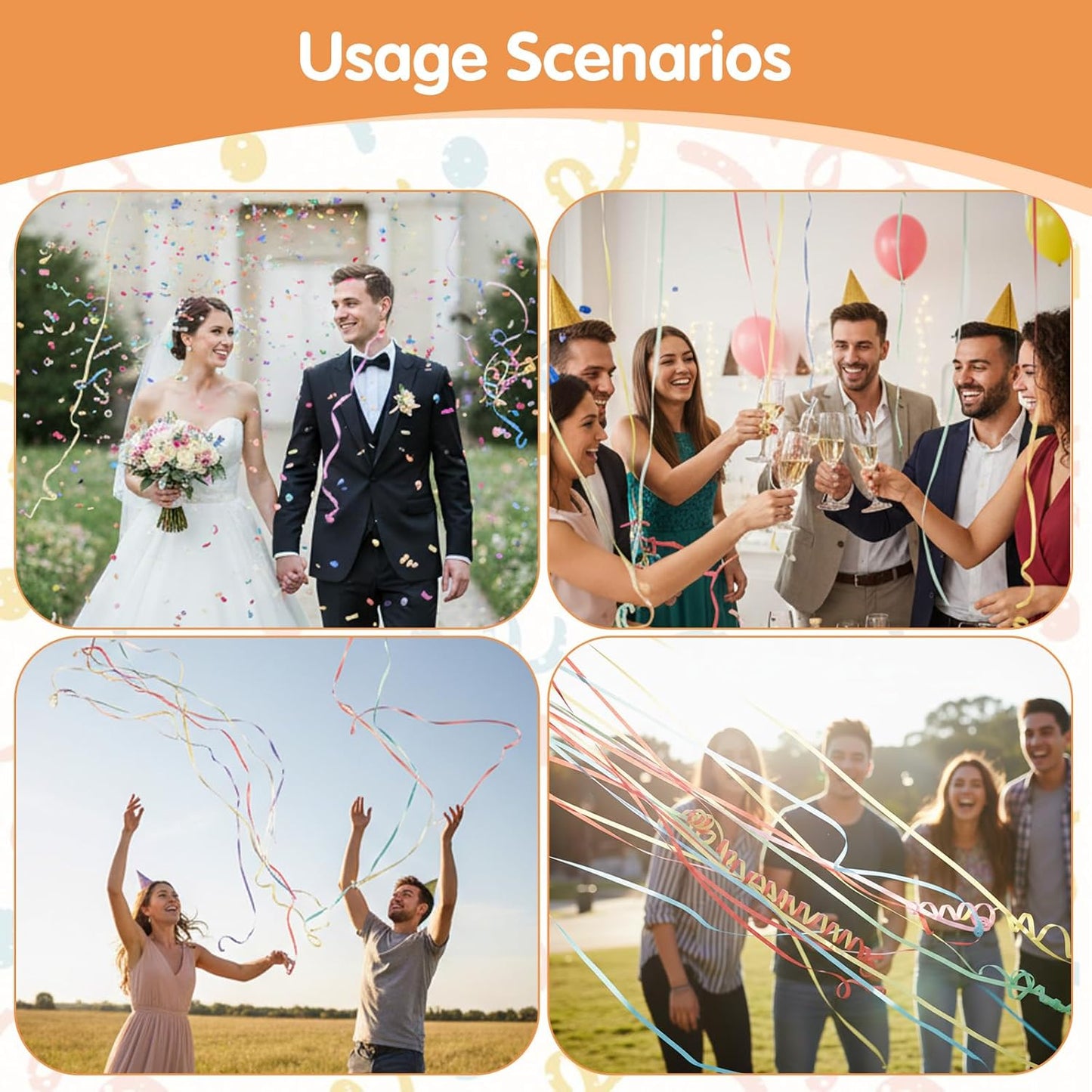 50 Pack No Mess Streamers, Colorful Hand Throw Streamers Poppers, No Mess Paper Crackers Romantic Confetti Poppers for Wedding, Birthday, Party Celebrations, Graduation, Party Favors Shows