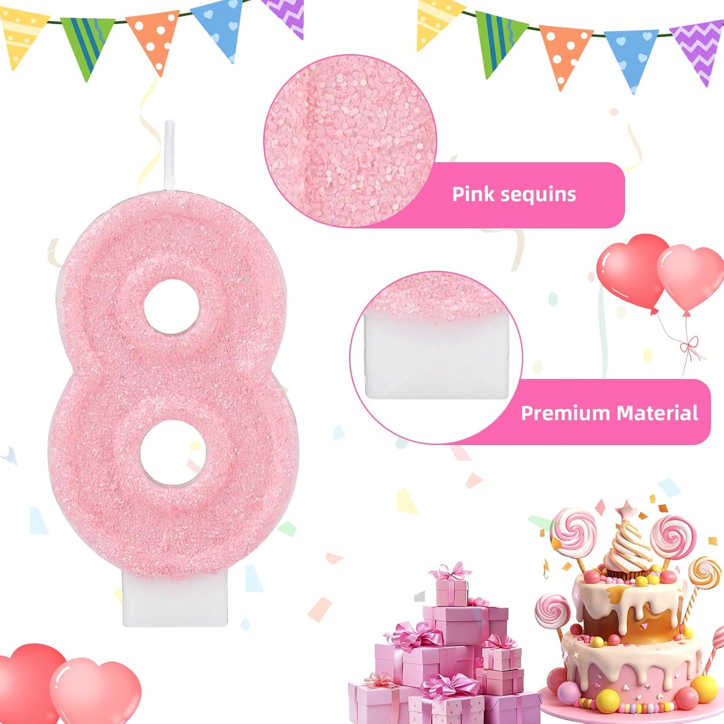 Pink Number One Birthday Candles, Romantic Cake Glitter Pink Number 1st Candles Anniversary Cake First Topper Decoration Cute Birthday Party Supplies for Wedding Anniversary Celebration Supplies (1)