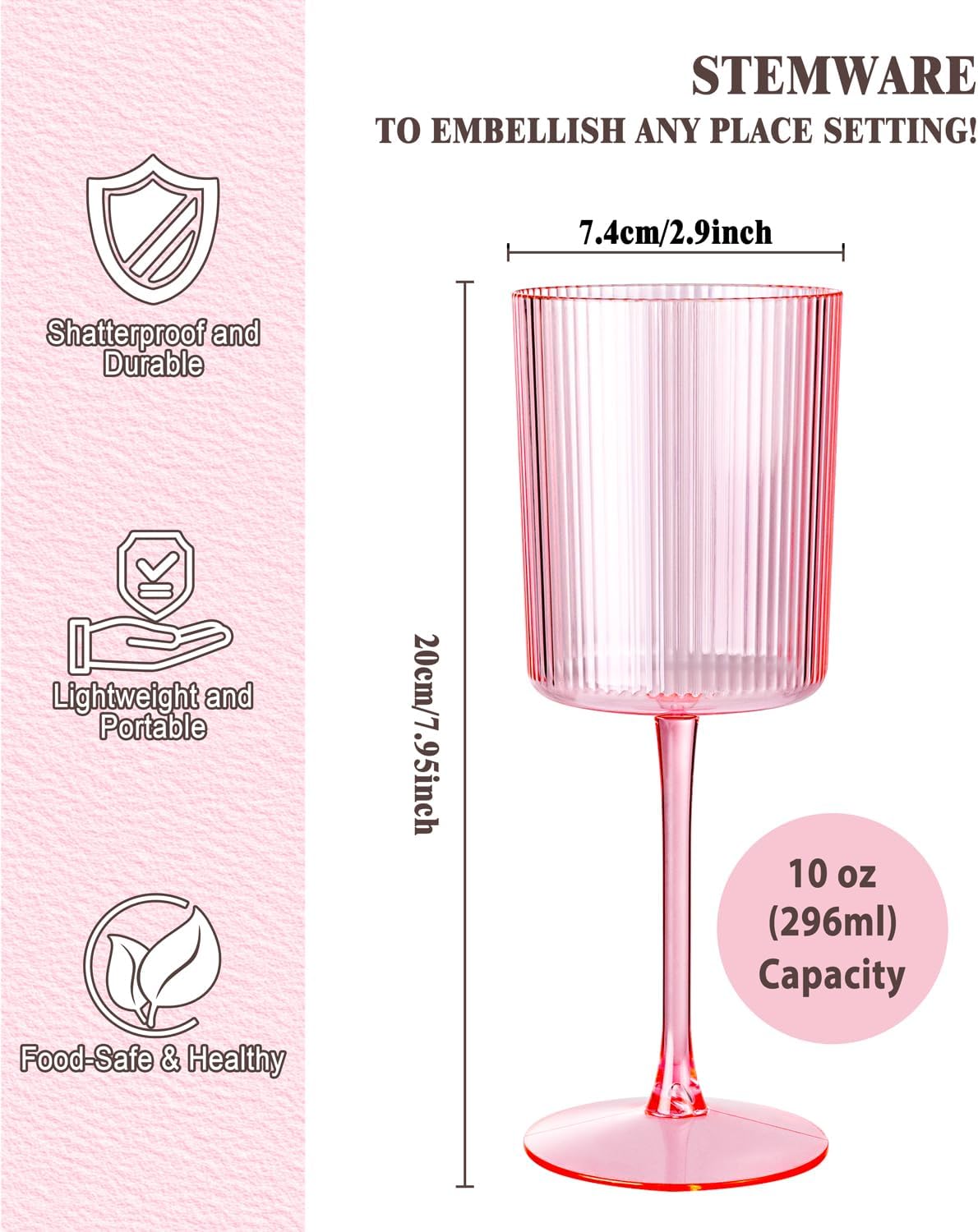 Ciaell 24 Pack Plastic Champagne Flutes - 6oz Ribbed Disposable Champagne Glasses - Clear Vintage Mimosa Glasses with Long Stem, Elegant for Weddings, Birthdays, Party