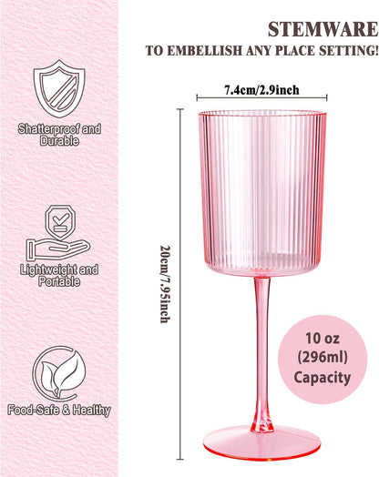 Ciaell 24 Pack Plastic Champagne Flutes - 6oz Ribbed Disposable Champagne Glasses - Clear Vintage Mimosa Glasses with Long Stem, Elegant for Weddings, Birthdays, Party