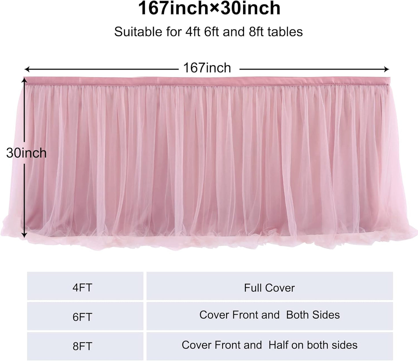 72inch Champagne Gold Tulle Table Skirts for Rectangle Round Tables, Gold Grim Ruffle Tulle Tutu Cloth Table Skirt 6ft for Wedding Birthday Party Cake Dessert Decor(No Top Cover)